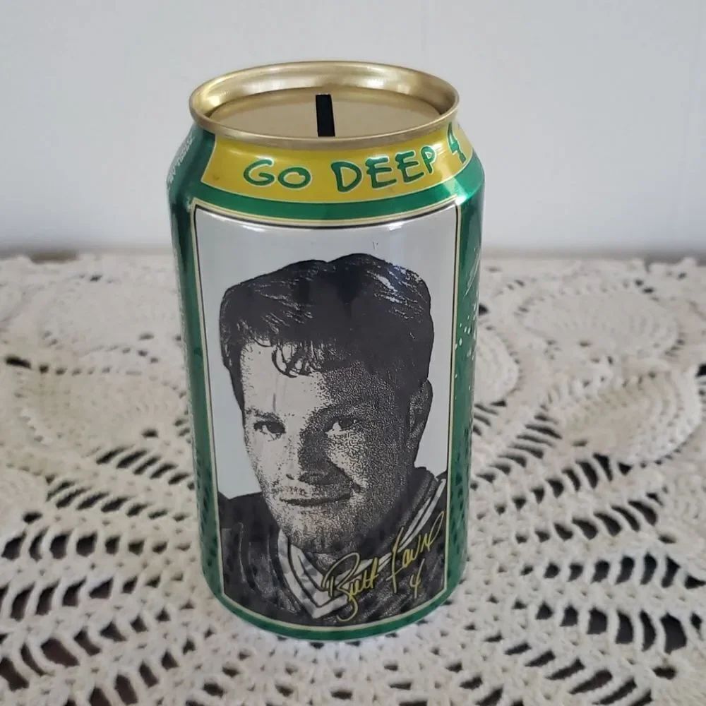 Brett Favre Mountain Dew Aluminum Can Bank 1996